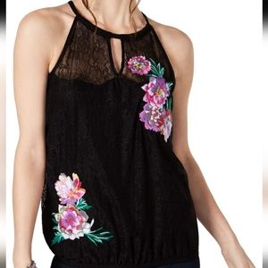 I.N.C Floral Mix Halter Top Large Black